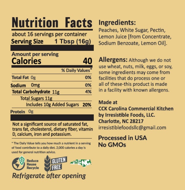peach conserve big red nutrition info label